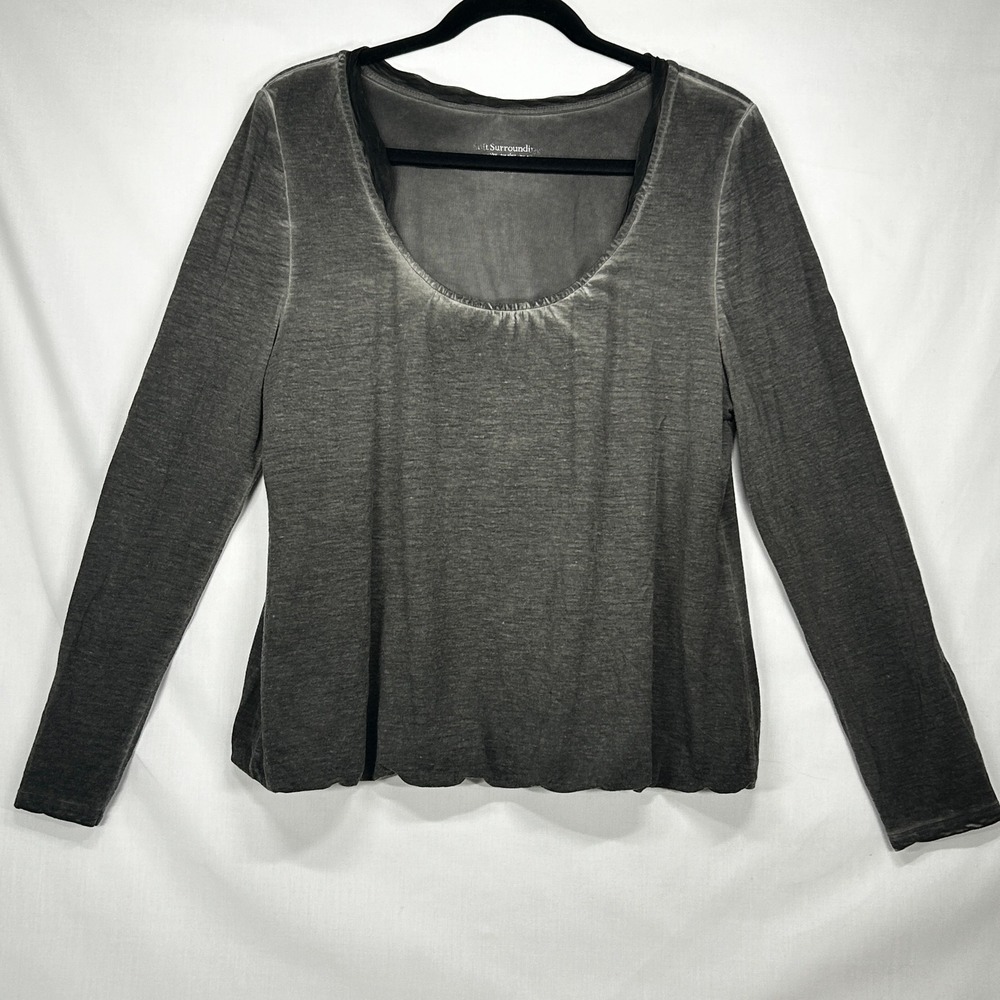 Y2K Soft Surroundings Gray Long Sleeve Scoop Neck Layered Look Top M